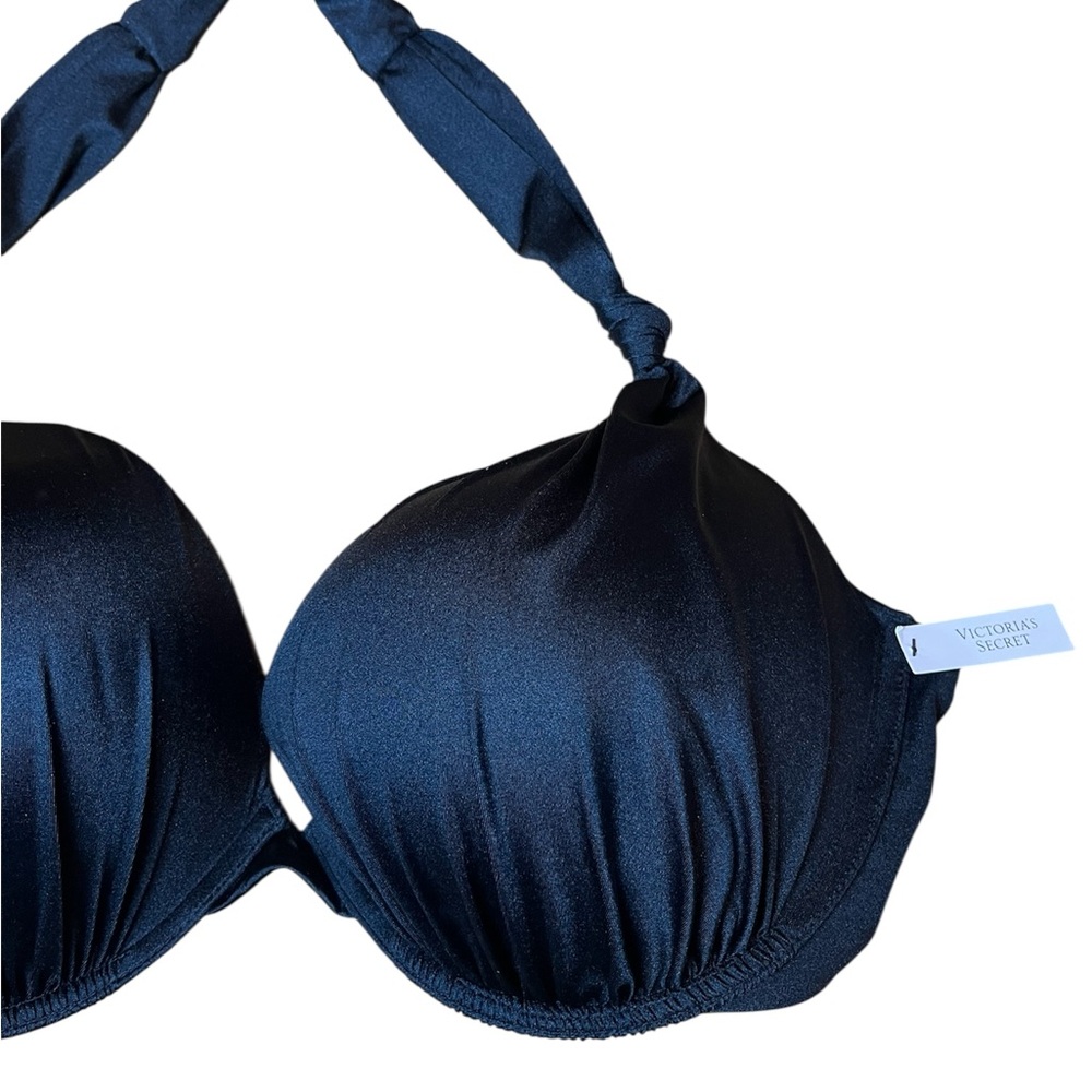 New Victoria's Secret Knotted Sexy Tee Push-Up Halter Black Bikini Top - Picture 3 of 8